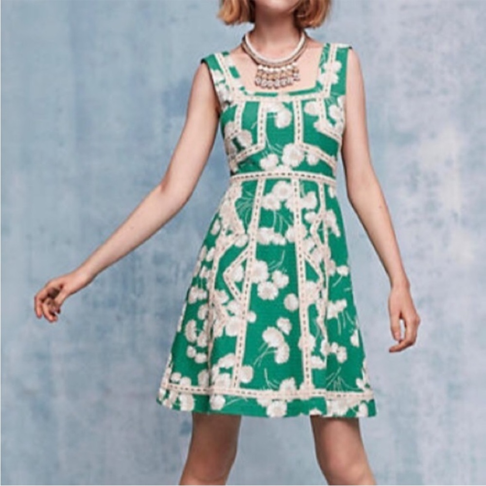 Anthropologie Maeve Emma Dandelion Green Floral Dress